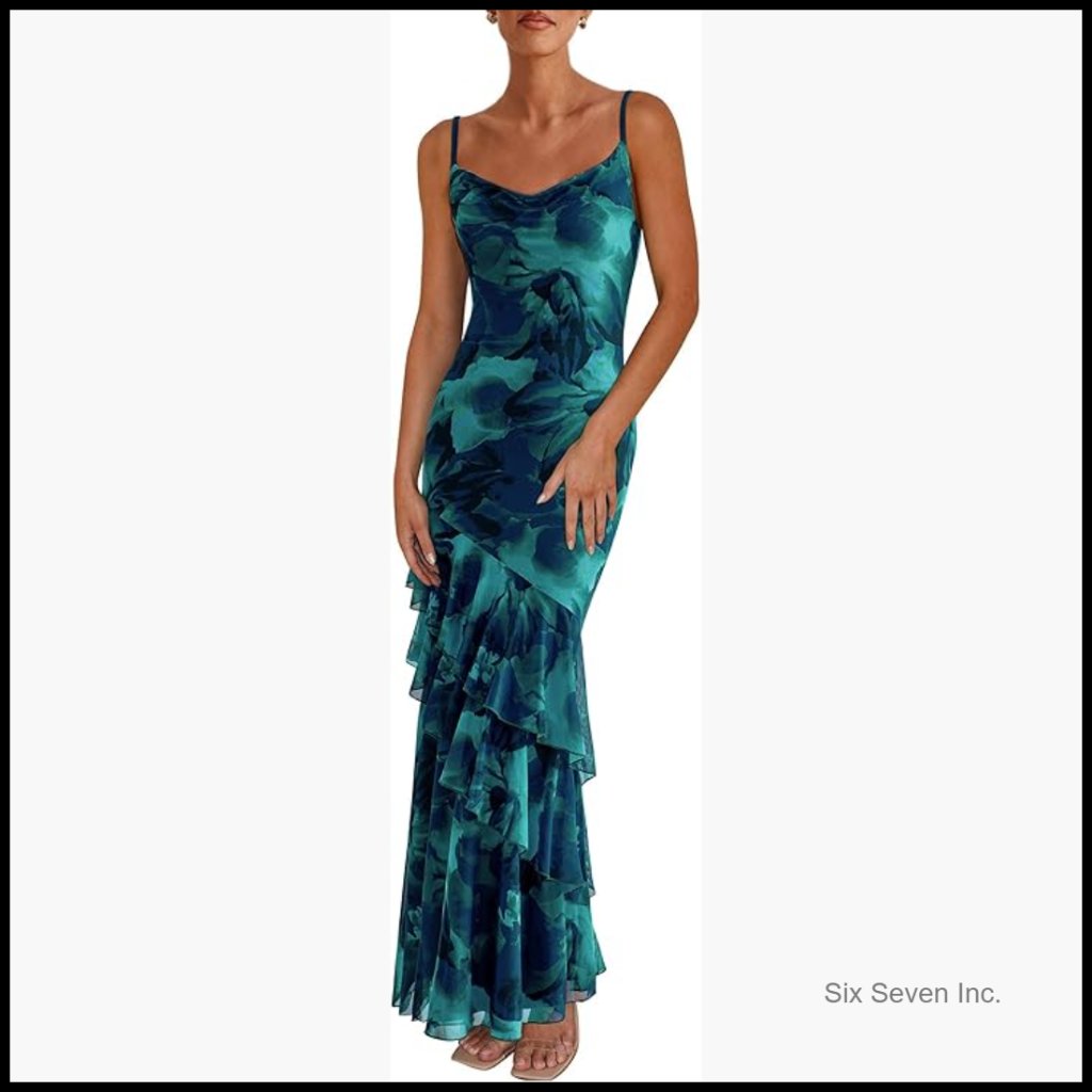 Maxi Dress Spaghetti Strap Tiered Floral Beach Sundress Wedding Guest